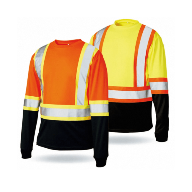 High Visibility  Long Sleeve Reflective Safety Work Shirt Uniform Shirt Sport T Shirt